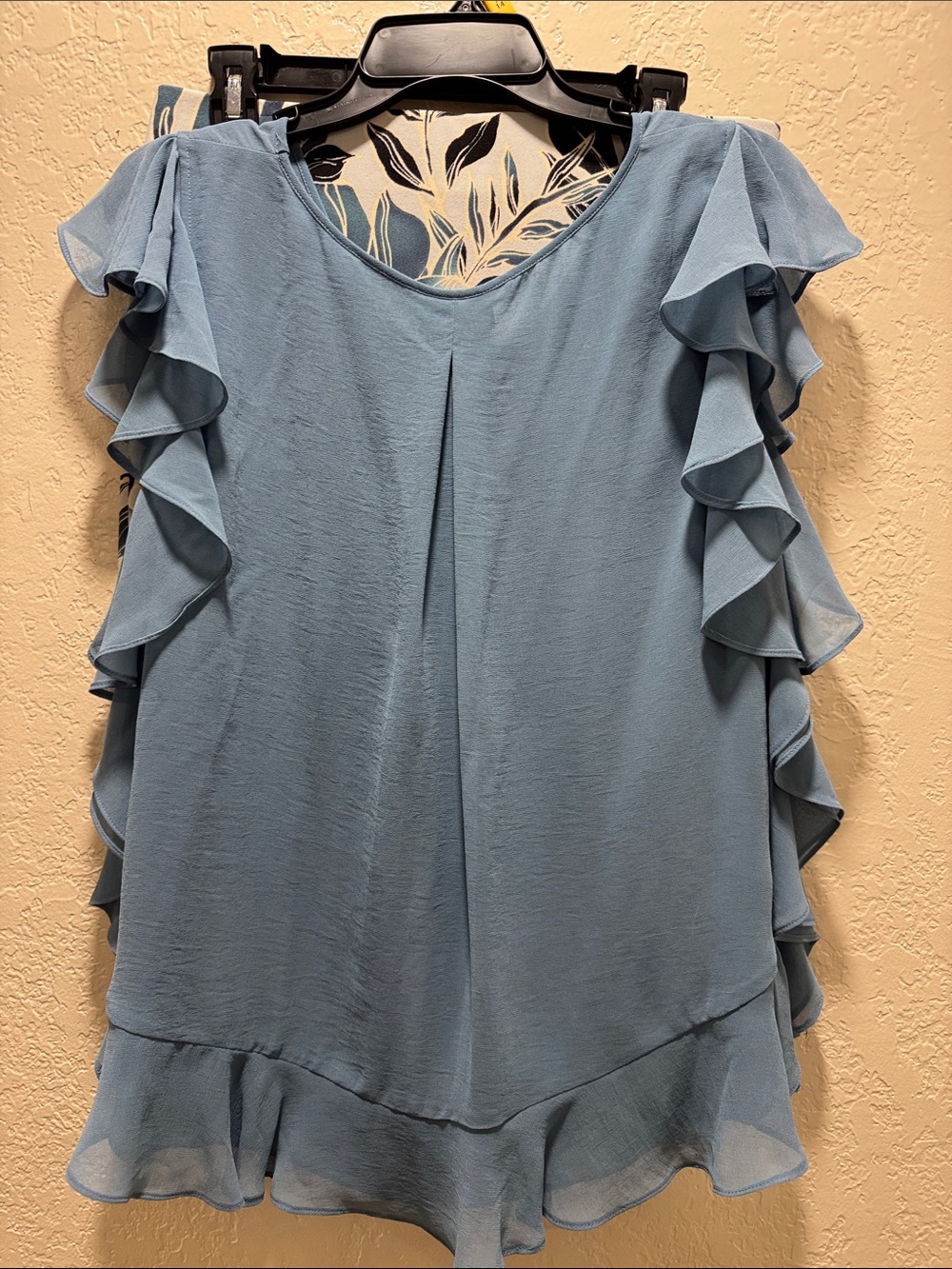 Light Blue Ruffle Sleeve V-Neck Blouse - Maxi Collection - Picture 4 of 7